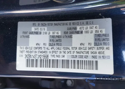 2018 Mazda 3 Grand Touring from USA, damaged, VIN 3MZBN1W37JM215596